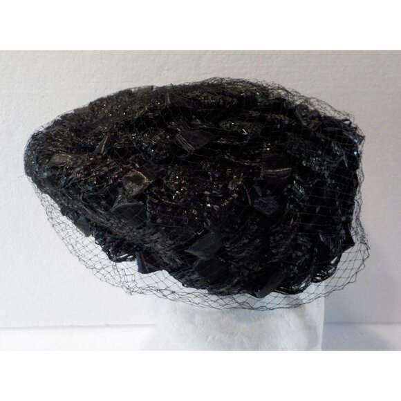 Vintage Black Pillbox Women's Formal Netted Union Hat (Medium) - Picture 2 of 5